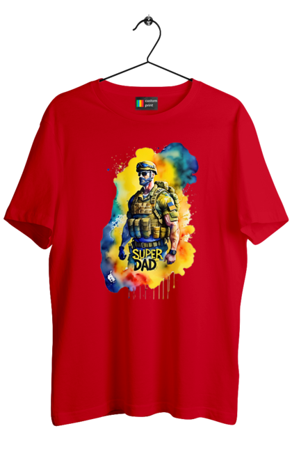 Футболка чоловіча з принтом "Супер тато ЗСУ". День батька, день тата, зсу, люблю тата, супер, супер тато, супер тато зсу, тато, тато зсу, україна. 2070702
