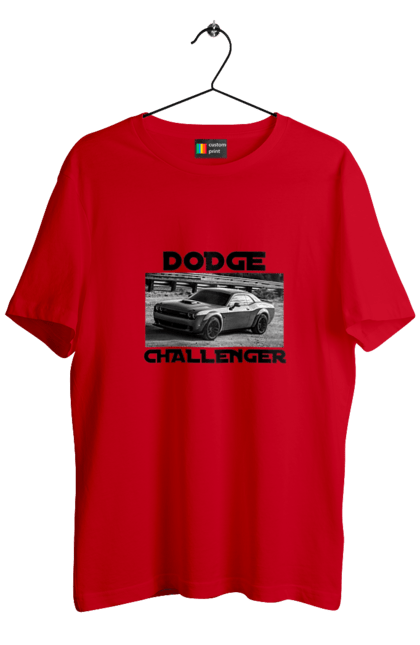 Футболка чоловіча з принтом "Додж челенджер". Авто, автомобіль, американська легенда, додж челенджер, класичне авто, культовий автомобіль, масл кар, потужний автомобіль. 2070702