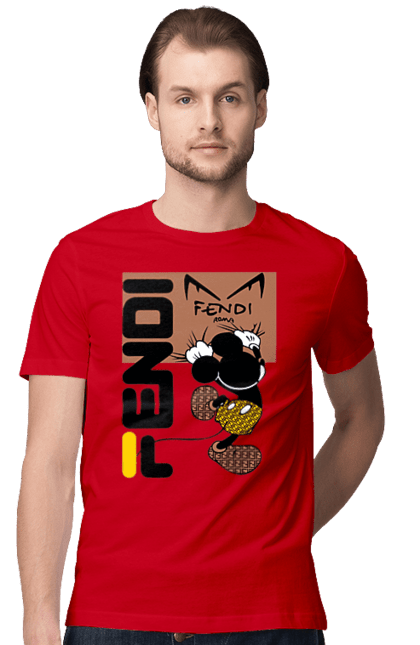 Футболка чоловіча з принтом "Fendi Міккі Маус". Fendi, mickey mouse, бренд, будинок моди, італія, люкс, міккі маус, мода, сумка, фенді. 2070702