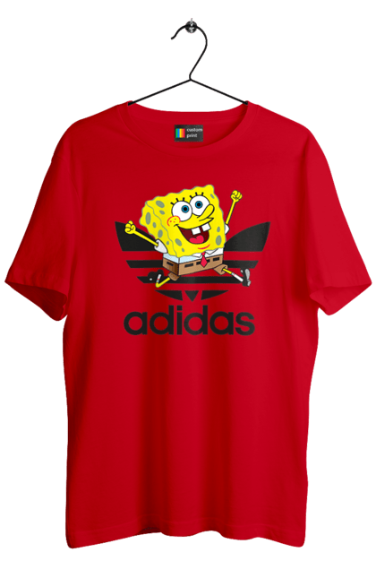 Футболка мужская с принтом Adidas Губка Боб. Adidas, spongebob, адидас, баскетбол, губка боб, мультик, мультсериал, мяч, спанч боб, спорт. 2070702