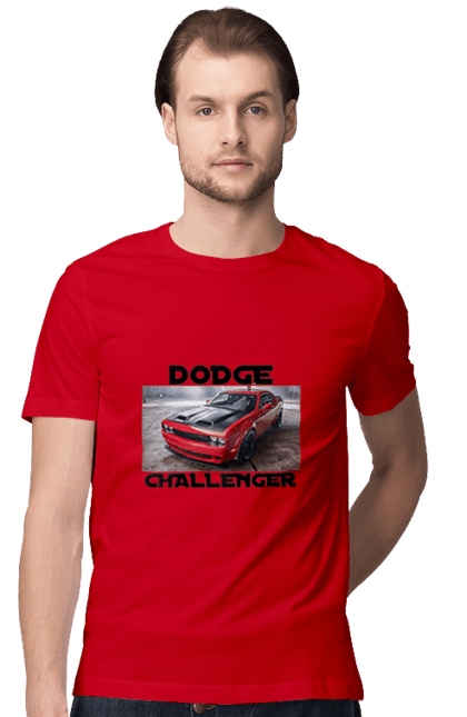 Футболка чоловіча з принтом "Додж челенджер". Авто, автомобіль, американська легенда, додж челенджер, класичний автомобіль, культове авто, масл кар, потужний автомобіль. 2070702
