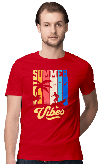 Men`s t-shirt with prints Summer Vibes Beach. Beach, sea, summer, surfing, tropics, vacation. 2070702