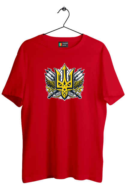 Футболка чоловіча з принтом "Символіка україни". Герб, патріотичні зображення, символіка, тризуб, україна. 2070702