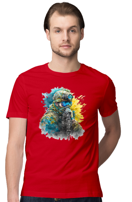 Футболка чоловіча з принтом "Снайпер ЗСУ". Армія, зсу, прапор україни, символи україни, снайпер, солдат, україна. 2070702