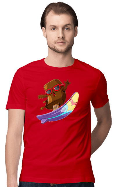 Футболка чоловіча з принтом "Мороженко На Серфі". Літо, морозиво, окуляри, серфінг. 2070702