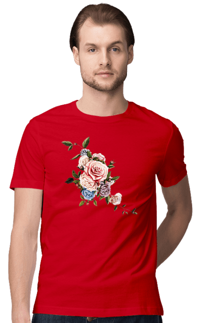 Футболка чоловіча з принтом "Різнокольорові троянди". Квітка, троянда, троянди. CustomPrint.market