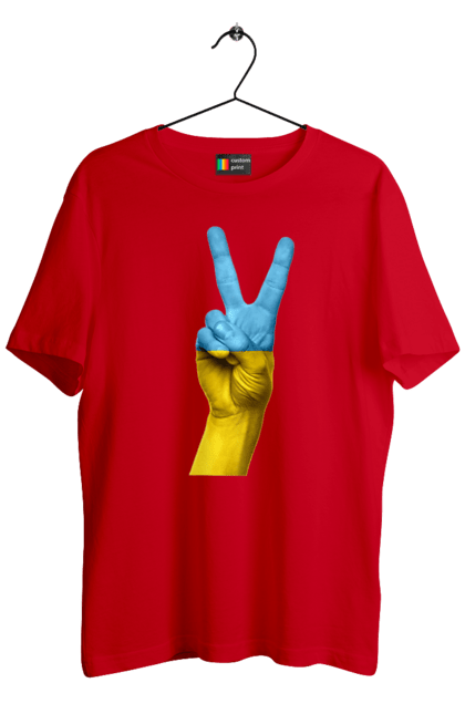 Футболка чоловіча з принтом "Два Пальця, Світ, Україна". Мир, рука, україна. 2070702