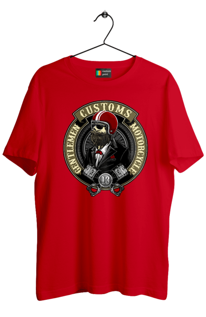Футболка чоловіча з принтом "джентльменський мотоцикл". Джентельмен, джентльмен, мотоцикл, череп, шолом. 2070702