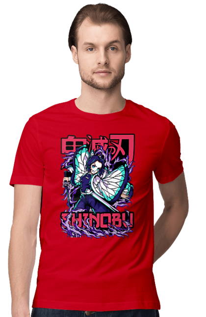 Men's t-shirt with prints Demon Slayer Shinobu. Anime, demon slayer, kimetsu no yaiba, manga, serial, shinobu. 2070702