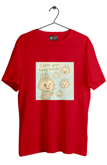 Футболка чоловіча з принтом "Лабубу". Бульбашки, грайливо, каваї, казково, лабубу, милаілюстрація, ніжнікольори, пастельнамистецтво, щасливі бульбашки. 2070702