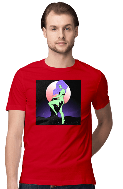 Футболка чоловіча з принтом "Зелена Дівчина І Місяць". Інопланетянка, місяць. 2070702