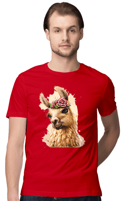 Men`s t-shirt with prints Lama Portrait. Animal, lama, portrait. 2070702