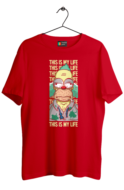 Men's t-shirt with prints THIS IS MY LIFE KRUSTY plus. Clown, krusty, krusty the clown, simpsons. 2070702