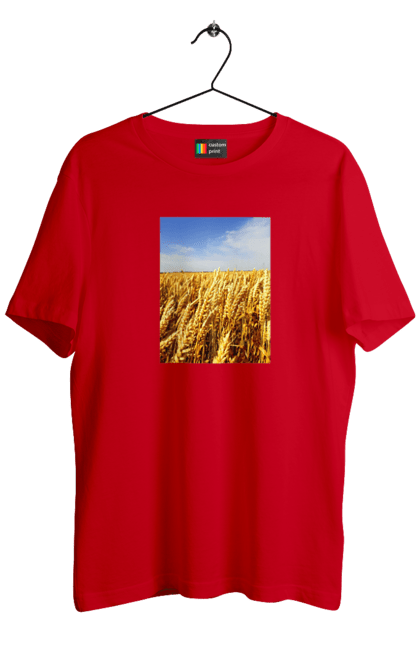 Футболка чоловіча з принтом "Україна". Голубизна, красота, небо, поле, природа, пшеница. 2070702