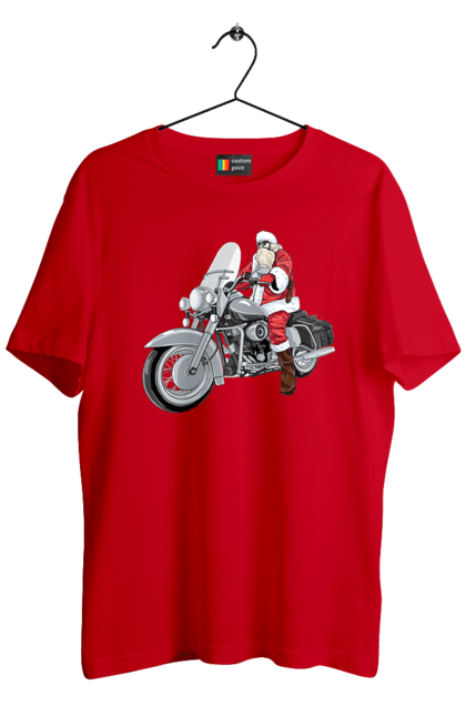 Футболка чоловіча з принтом "Санта На Мотоциклі". Мотоцикл, новий рік, санта, свято. 2070702