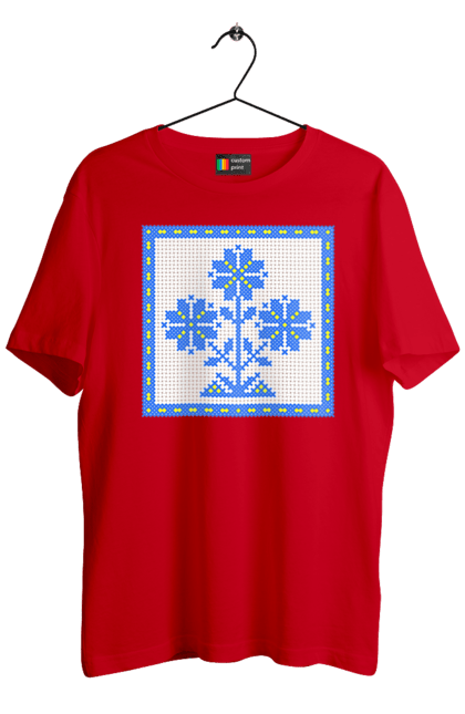 Футболка чоловіча з принтом "Жовто блакитна вишивка квіти". Вишивка, вишивка хрестиком, квіти, символ україни, традиції україни, україна. 2070702