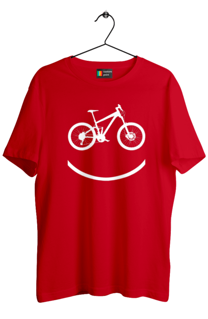 Футболка чоловіча з принтом "Велосмайл". Велосипед, велоспорт, колесо, крос, любителям велосипеда, педалі, смайл, смайлик, траса. 2070702