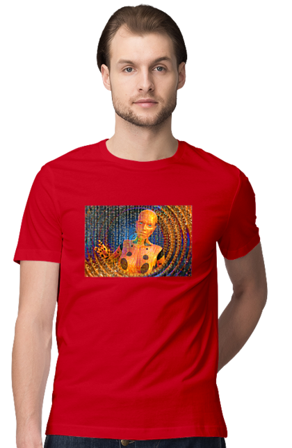 Футболка чоловіча з принтом "Штучний інтелект". Айті, айтішник, гик, жінка, знання, інженер, інтелект, кібер, кібернетика, кіборг, код, комп, комп`ютерник, кристал, машинне навчання, мікросхема, мозок, портрет, програміст, професіонал, професія, розробник, розум, хакер, чіп, штучний інтелект, штучний розум. 2070702