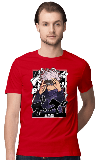 Men's t-shirt with prints Jujutsu Kaisen Gojo. Anime, dark fantasy, gojo, jujutsu kaisen, magic battle, manga, mystic. 2070702