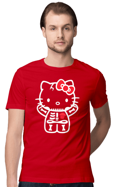 Men's t-shirt with prints Hello Kitty Halloween. Brand, character, halloween, hello kitty, kitten, kitty, skeleton, zombie. 2070702