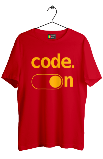 Футболка чоловіча з принтом "Код увімкнено". Айті, айтішник, для айтішника, для програміста, код увімкнено, подарунок айтішнику, подарунок програмісту, програміст, розробник. 2070702