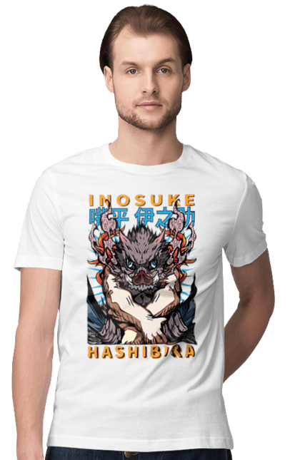 Men's t-shirt with prints Demon Slayer Inosuke. Anime, demon slayer, inosuke, inosuke hashibira, kimetsu no yaiba, manga. 2070702