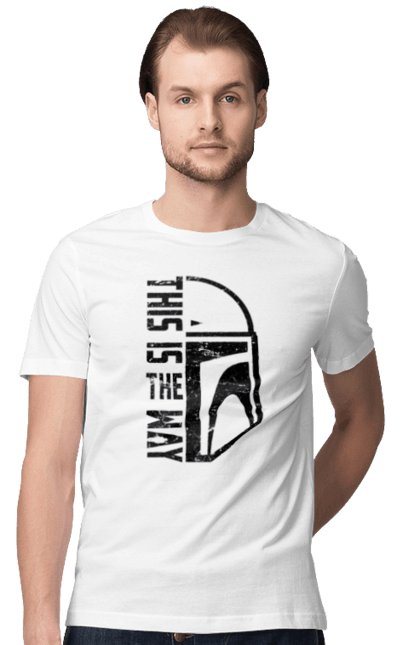 Men's t-shirt with prints This is the way. Baby yoda, cinema, disney, distressed, mandalorian, mandalorian helmet, movies, star wars, television series. 2070702