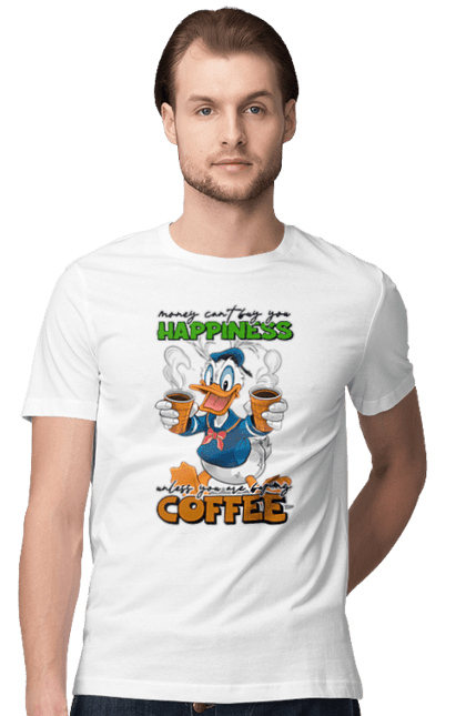 Men's t-shirt with prints Donald Duck Coffee. Animated series, cartoon, coffee, cup, disney, donald duck. 2070702