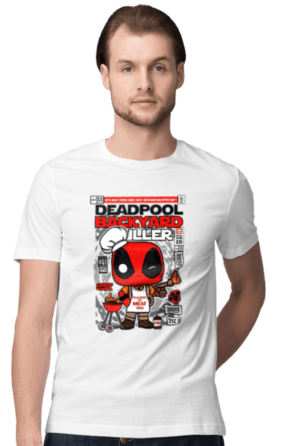 Футболка чоловіча з принтом "Deadpool Backyard Griller". Басейн, герой, дедпул, дивуватися, комікси, мем, мертвий, плівка. Funkotee