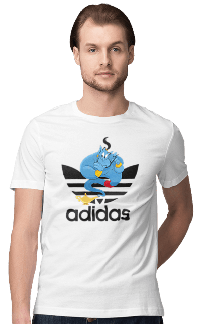 Футболка мужская с принтом Adidas Джинни. Adidas, aladdin, genie, адидас, аладдин, джинни, мультфильм, персонаж. 2070702