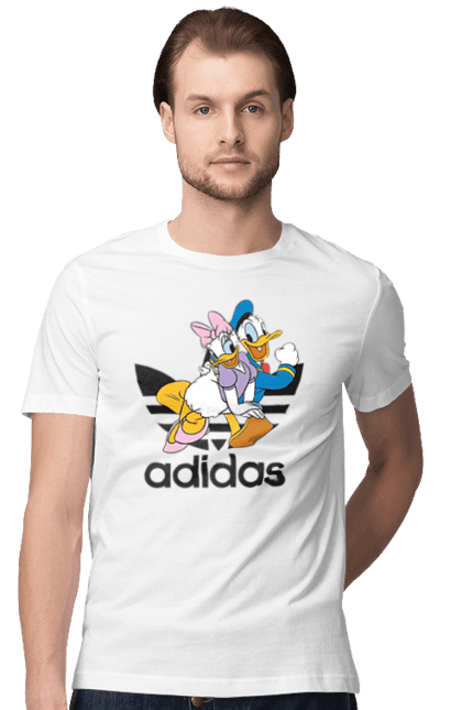 Футболка мужская с принтом Adidas Дональд Дак. Adidas, daisy duck, donald duck, адидас, дейзи дак, дональд дак, мультсериал, мультфильм. 2070702