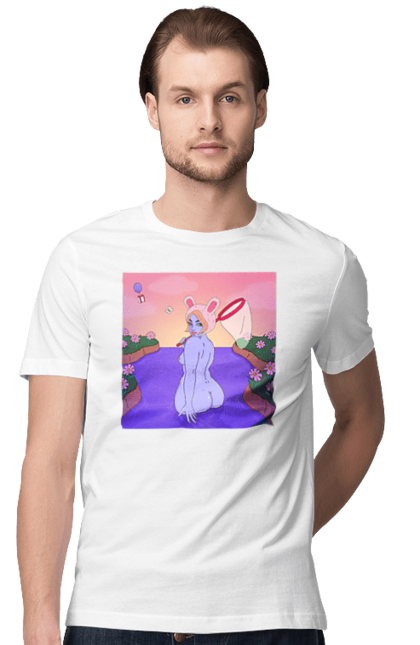 Men`s t-shirt with prints Purple Girl On The Hunt. Girl, naked, net. 2070702