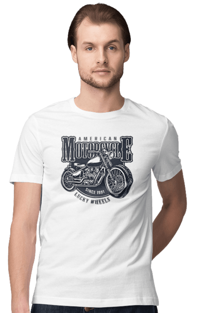 Men`s t-shirt with prints Cool vintage motorcycle. America, good, male, motorcycle, motorcycles, retro, stylish, stylishly, vintage, vintage. 2070702