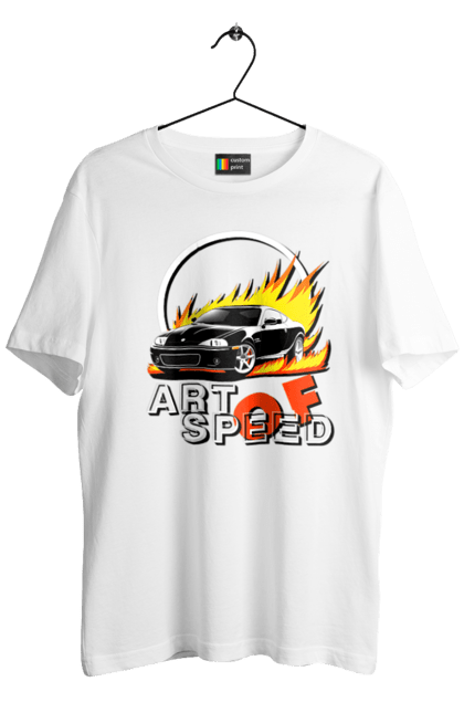 Футболка чоловіча з принтом "Автомобіль у вогні". Авто, автомобіль у вогні, гонка, дрейф, спорт, спортивна машина, швидкість. 2070702