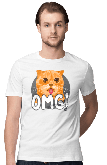 Футболка чоловіча з принтом "Кот OMG!". Omg, кіт, кішка, о боже, рудий кіт, шок, язик. futbolka.stylus.ua