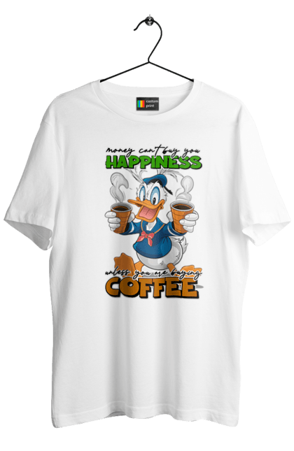 Men's t-shirt with prints Donald Duck Coffee. Animated series, cartoon, coffee, cup, disney, donald duck. 2070702