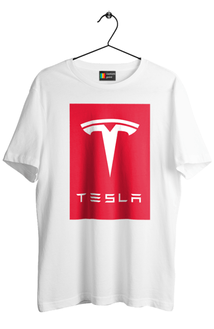 Футболка чоловіча з принтом "Tesla". Авто, бренд, ілон маск, логотип, тесла. CustomPrint.market