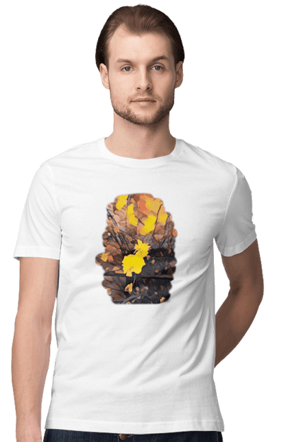Футболка чоловіча з принтом "Жовті квіти в теплих тонах". Живопис, жовтий, жовті квіти, затишок, кавовий, квіти, квітка, коричневий, малюнок, осінь, природа, теплий, тепло, художнє, хюге. ART принт на футболках