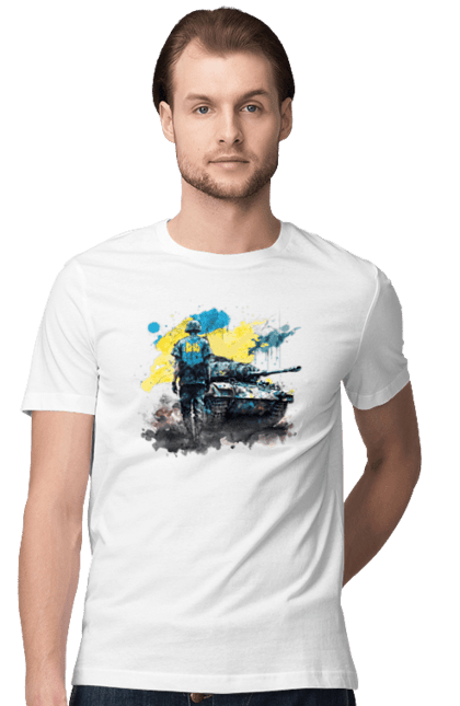 Футболка чоловіча з принтом "ЗСУ солдат і танк". Армія, зсу, люблю україну, солдат, танк, танкові війська, україна. Print Shop