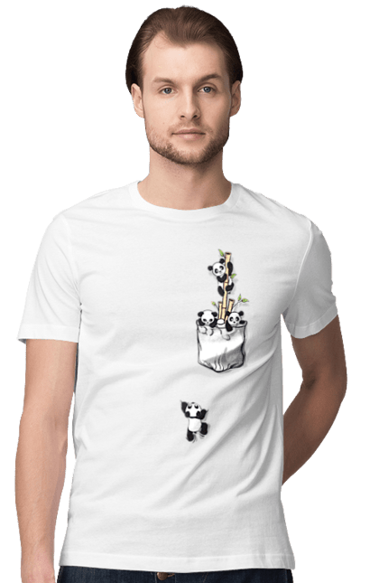 Футболка чоловіча з принтом "Панди у кишені". Гумор, маленька панда, панда, панди у кишені, прикольна. futbolka.stylus.ua