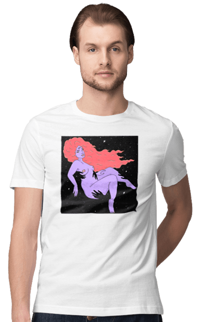 Футболка чоловіча з принтом "Фіолетова Дівчина В Чорній Дирі". Дівчина, лапають. 2070702