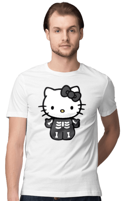 Men's t-shirt with prints Hello Kitty Halloween. Brand, character, halloween, hello kitty, kitten, kitty, skeleton, zombie. 2070702