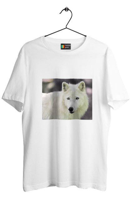 Футболка чоловіча з принтом "Волк". White, wolf, білий, волк, ліс. CustomPrint.market