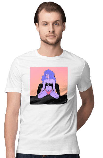 Футболка чоловіча з принтом "Фіолетова Дівчина В Трусиках". Інопланетянка, у трусах. 2070702
