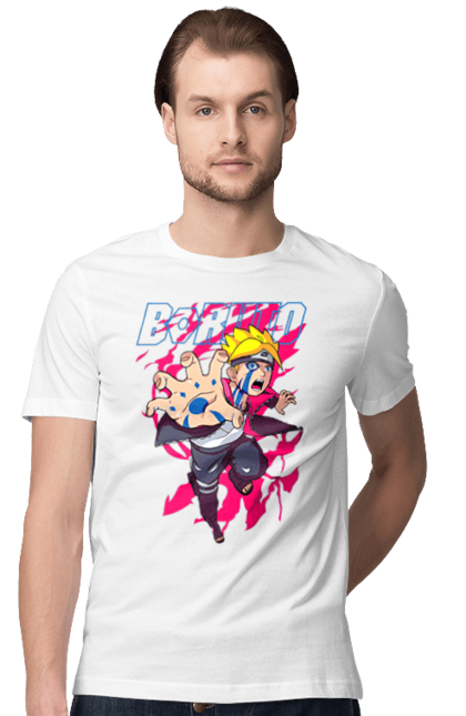 Men's t-shirt with prints Boruto. Anime, boruto, enemies, manga, neon, tv series. 2070702