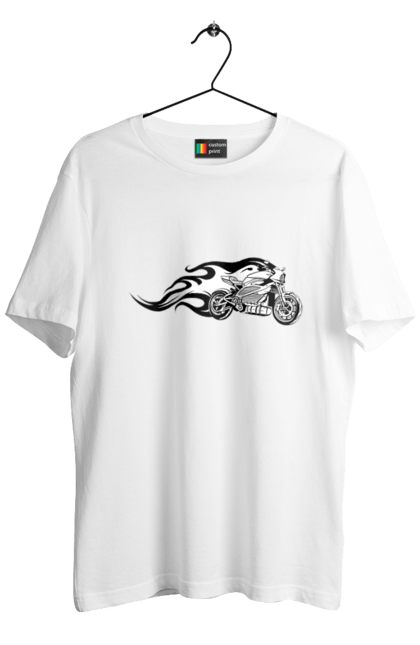 Футболка чоловіча з принтом "Мотоцикл Вогонь". Мото, мотоцикл, огонь. 2070702