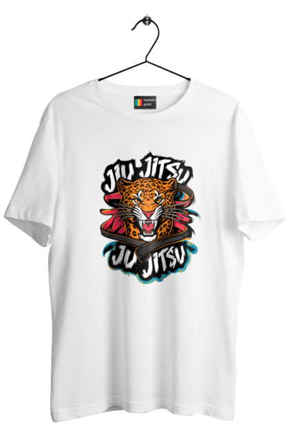 Men's t-shirt with prints Jujutsu. Animal, japan, jiu jitsu, jujutsu, leopard, martial arts, ninja, samurai, sport. 2070702