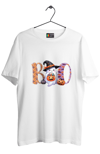 Men's t-shirt with prints Halloween Ghost. Costume, ghost, halloween, holiday, october, october 31, scary, sweets, trick or treat. 2070702