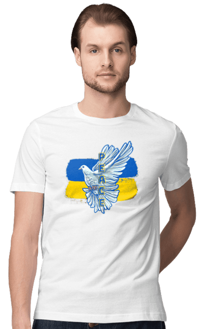 Футболка чоловіча з принтом "Голуб мир". Білий голуб, голуб, мир, прапор україни, символ україни, традиції україни, україна. futbolka.stylus.ua
