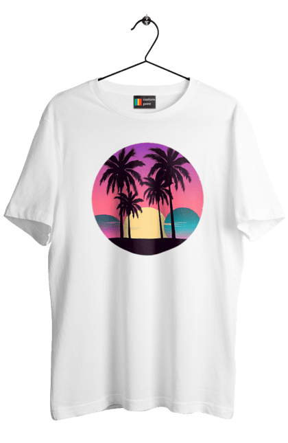 Футболка чоловіча з принтом "Пальмовий пляж  Потрійний місяць". Море, пальма, пальми, пальмовий пляж, пляж. Milkstore